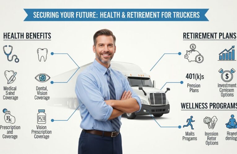 What kind of health benefits and retirement plans do trucking companies offer?