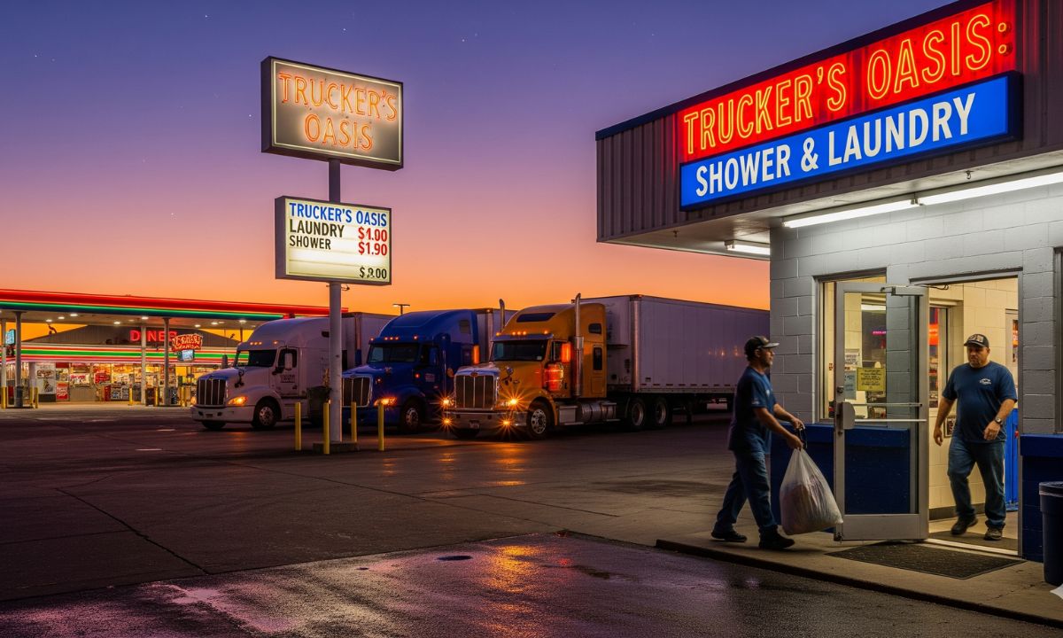 Where do truckers shower and do laundry?